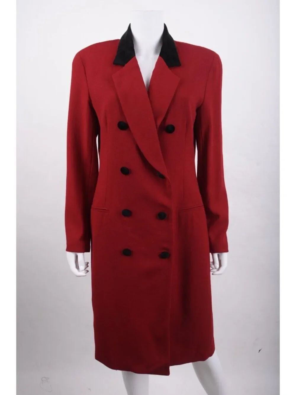 Vintage Gianni Sport Womans wool Pea Coat Size 10 Red Velvet Collar Buttons USA